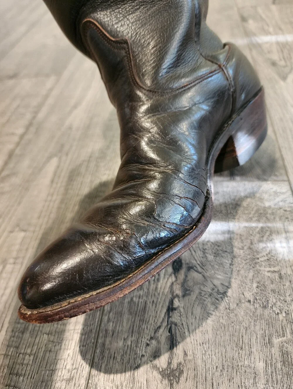 Vintage Nocona Mens Western Cowboy Boots Dark Brown Size 8 1/2 D Pull-On Tab